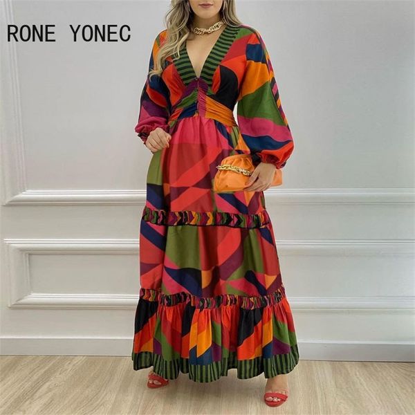women chic deep v neck geo print ruffles hem long lantern sleeves maxi a-line casual dress 220510, Black;gray
women chic deep v neck geo print ruffles hem long lantern sleeves maxi a-line casual dress 220510, Black;gray