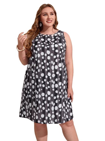 emery rose plus dot & striped print dress c4zx#, Black