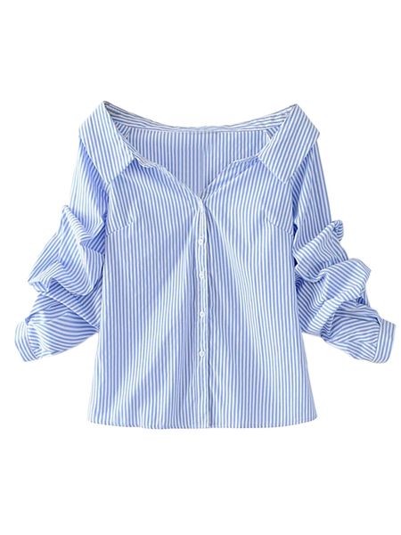 off-the-shoulder striped buttoned shirt f3za#, White
off-the-shoulder striped buttoned shirt f3za#, White