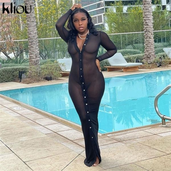 kliou mesh maxi dress for women see through single breasted midnight style hipster long sleeve v-neck party female wear 220506, Black;gray
kliou mesh maxi dress for women see through single breasted midnight style hipster long sleeve v-neck party female wear 220506, Black;gray