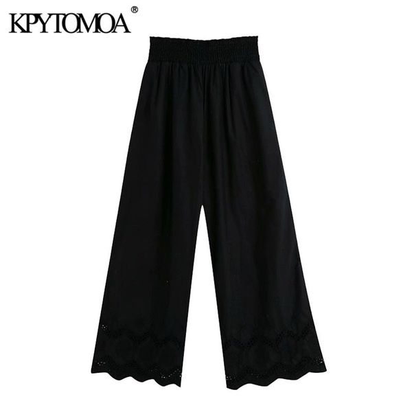 kpytomoa women chic fashion cutwork embroidery hem pants vintage high elastic waist side pockets female ankle trousers 201228, Black;white
kpytomoa women chic fashion cutwork embroidery hem pants vintage high elastic waist side pockets female ankle trousers 201228, Black;white