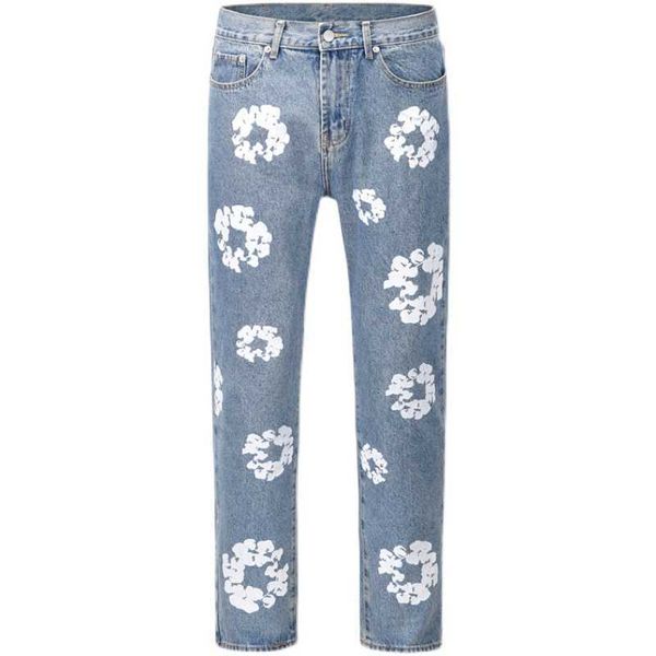 Image of Jeans High Street Denim Tears Style Kapok Washed Straight Jeans Fashion Vintage Loose Pants