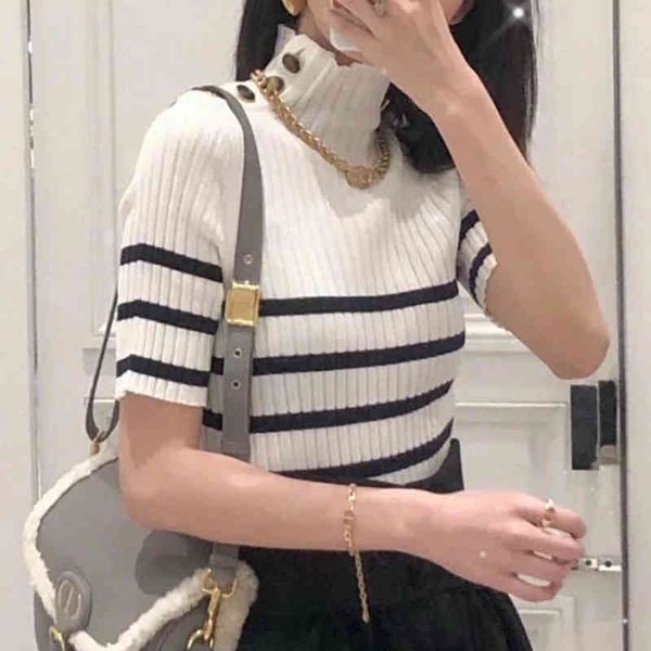 women's polos d family half high collar ruffle shoulder button black and white stripe slim fitting pullover early spring short sleeve w
women's polos d family half high collar ruffle shoulder button black and white stripe slim fitting pullover early spring short sleeve w