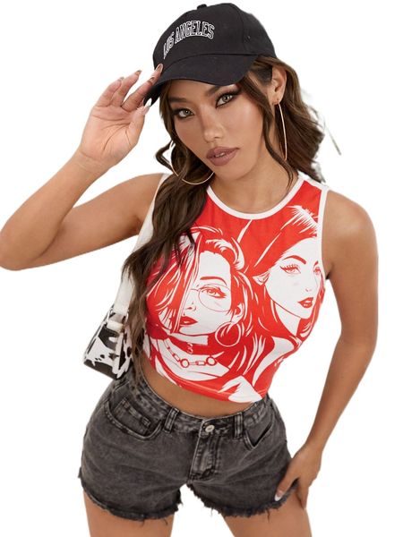 figure graphic crop tank 51ii#, White