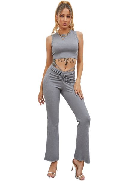 solid tank & tie back pants set b1m5#, White 
solid tank & tie back pants set b1m5#, White