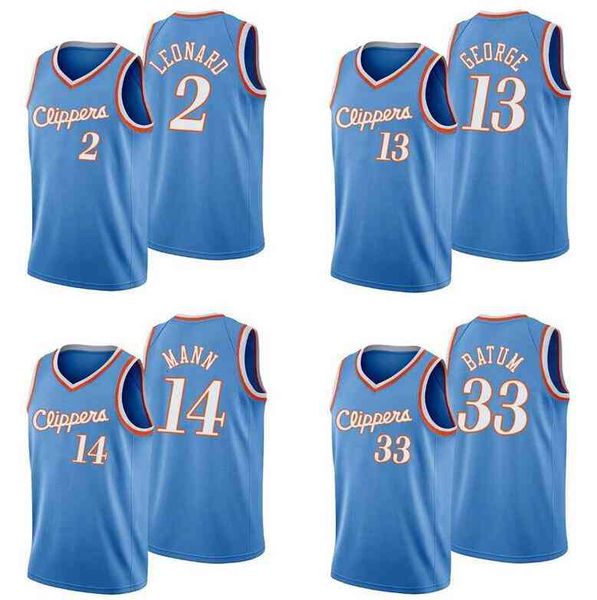 basketball jersey george #13 leonard #2 batum #33 mann #14 jackson #1 2021-22 basketball jerseys, Black