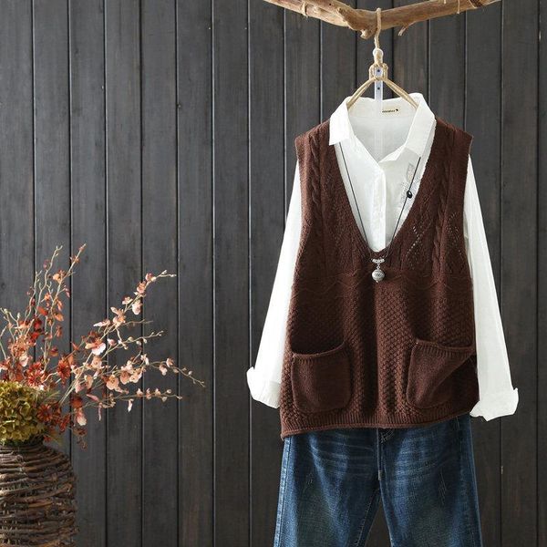 women's vests woman jacket vest literary style spring and autumn v-neck pullover knitted women's loose hollow out chaleco mujer, Black;white
women's vests woman jacket vest literary style spring and autumn v-neck pullover knitted women's loose hollow out chaleco mujer, Black;white