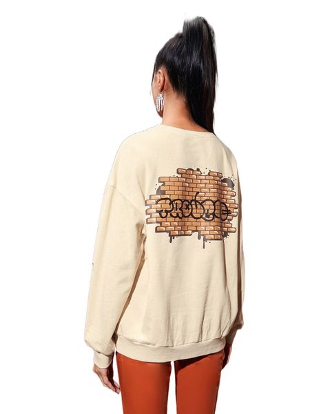 x eddy drop shoulder letter & cartoon graphic sweatshirt v8l7#, Black
