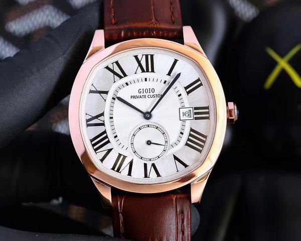 41mm mens automatic mechanical watch rose gold brown leather stainless steel luminous calendar rome white black, Slivery;brown
41mm mens automatic mechanical watch rose gold brown leather stainless steel luminous calendar rome white black, Slivery;brown