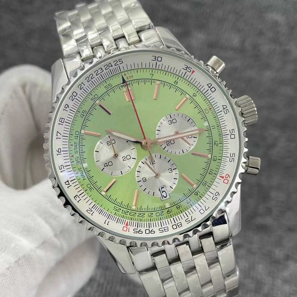 46mm quality b01 navitimer watch chronograph quartz movement steel mint green black dial 50th anniversary men watch stainless strap mens, Slivery;brown
46mm quality b01 navitimer watch chronograph quartz movement steel mint green black dial 50th anniversary men watch stainless strap mens, Slivery;brown