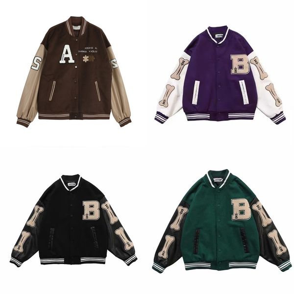 designer mens and womens baseball jackets varsity spring winter streetwear fashion loose splicing threaded cuffs coat, Black;brown
designer mens and womens baseball jackets varsity spring winter streetwear fashion loose splicing threaded cuffs coat, Black;brown