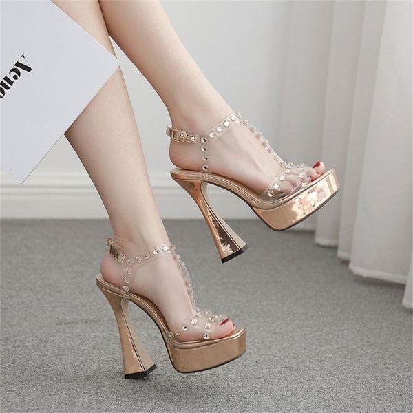 waterproof platform thick heel high heel women's sandals 415-6 220406, Black