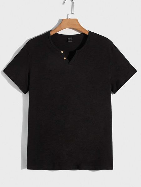 men notch neck button detail tee b27u#, White;black
men notch neck button detail tee b27u#, White;black