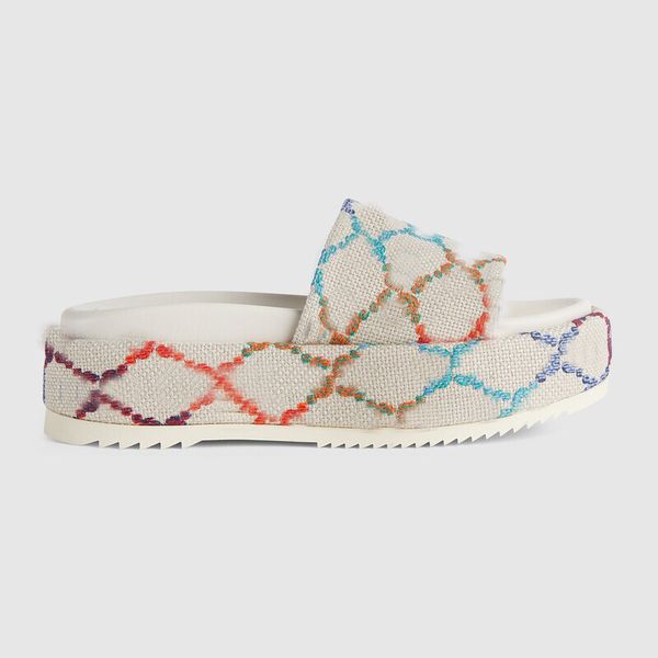 2022 multi-color womens fashion embroidered canvas slides slip on slippers girls 60mm canvas covered platform sandals with box lady mid heel, Black
2022 multi-color womens fashion embroidered canvas slides slip on slippers girls 60mm canvas covered platform sandals with box lady mid heel, Black