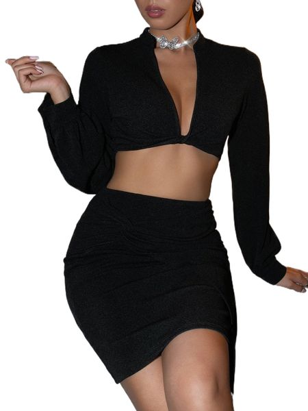 lantern sleeve crop & twist skirt d2w3#, White
lantern sleeve crop & twist skirt d2w3#, White