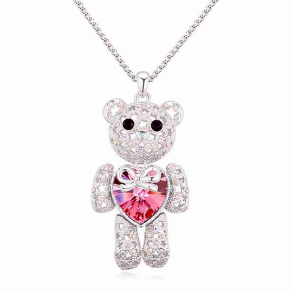 gold plated jewelry fashion long chain love heart cz bling teddy bear necklace for women, Silver
gold plated jewelry fashion long chain love heart cz bling teddy bear necklace for women, Silver