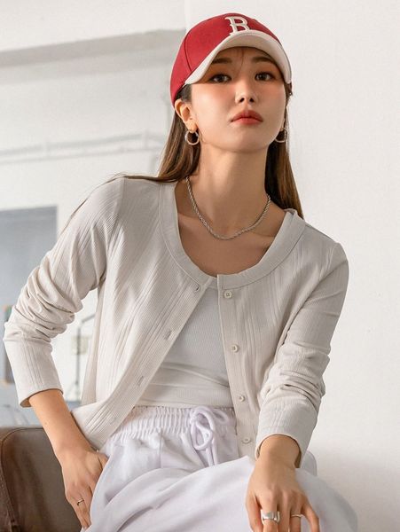 dazy 1pc button up ribbed knit tee n9wm#, White