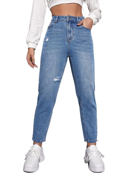 high waist ripped jeans 38dn#, Blue