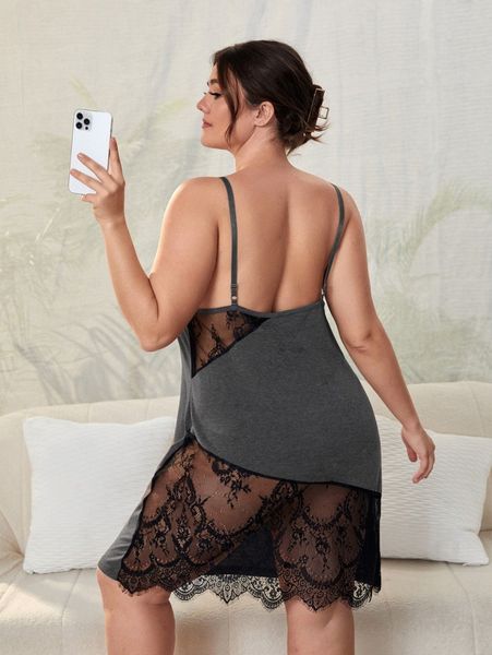 plus lace insert cami nightdress c6zi#, Black;white
plus lace insert cami nightdress c6zi#, Black;white