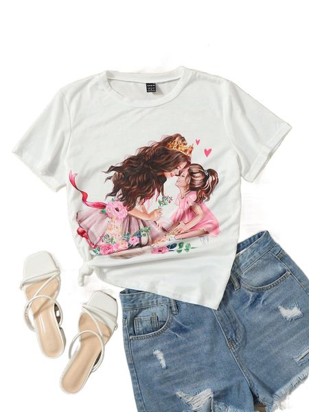 1pc floral & figure graphic tee l9sp#, White