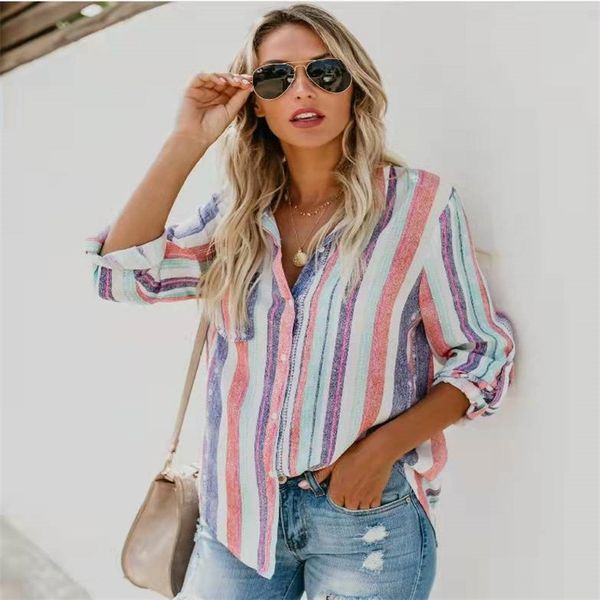 women print stripe lapel shirt cotton long sleeve tees plus-size casual blouse, White
women print stripe lapel shirt cotton long sleeve tees plus-size casual blouse, White