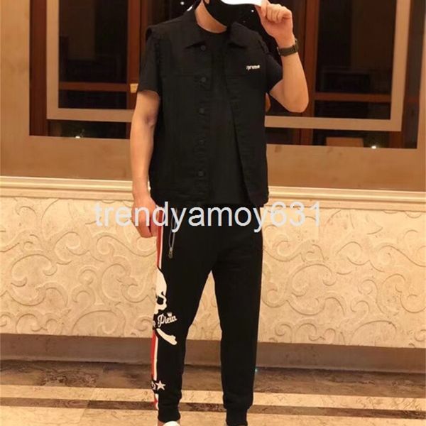 men's vests pp denim vest men's waistcoat fashion brand wechat, Black;white