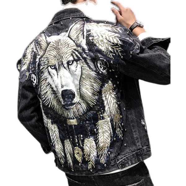 men's jackets 2022 punk style novel wolf embroidered rivet denim jacket men coat streetwear slim jeans for male hip hop high street, Black;brown
men's jackets 2022 punk style novel wolf embroidered rivet denim jacket men coat streetwear slim jeans for male hip hop high street, Black;brown