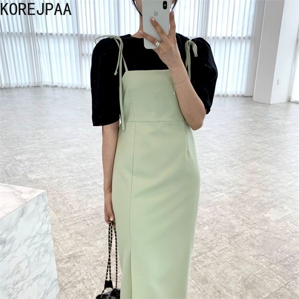 korejpaa women sets summer korean chic ladies simple basic round neck loose puff sleeve shirt slim-fit slit sling dress 220323, White
korejpaa women sets summer korean chic ladies simple basic round neck loose puff sleeve shirt slim-fit slit sling dress 220323, White