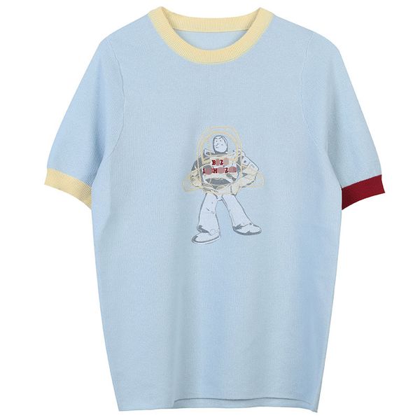 510 2022 summer kint short sleeve crew neck brand same style sweater blue pullover luxury womens clothes mingmei, White;black
510 2022 summer kint short sleeve crew neck brand same style sweater blue pullover luxury womens clothes mingmei, White;black