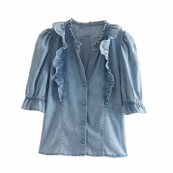 withered high street cascading ruffles puff sleeve denim blouse women blusas mujer de moda shirt womens and blouses t200502, White
withered high street cascading ruffles puff sleeve denim blouse women blusas mujer de moda shirt womens and blouses t200502, White