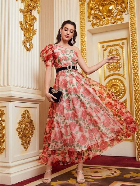 allover floral one shoulder leg-of-mutton sleeve dress without belt a7w9#, Black;gray
allover floral one shoulder leg-of-mutton sleeve dress without belt a7w9#, Black;gray