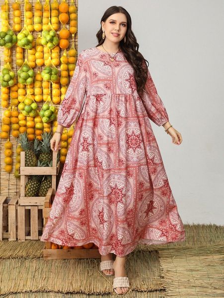 plus floral and paisley print smock dress c45w#, Black
