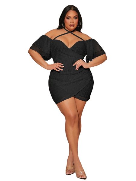 sxy plus swiss dot flutter sleeve tulip hem crisscross bodycon dress n3jk#, Black
sxy plus swiss dot flutter sleeve tulip hem crisscross bodycon dress n3jk#, Black