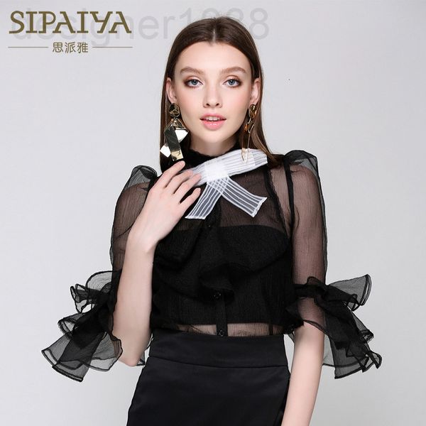 women's blouses & shirts designer spaya 2021 summer sweet perspective thin mesh stitched ruffle temperament fairy bow shirt nsei, White
women's blouses & shirts designer spaya 2021 summer sweet perspective thin mesh stitched ruffle temperament fairy bow shirt nsei, White