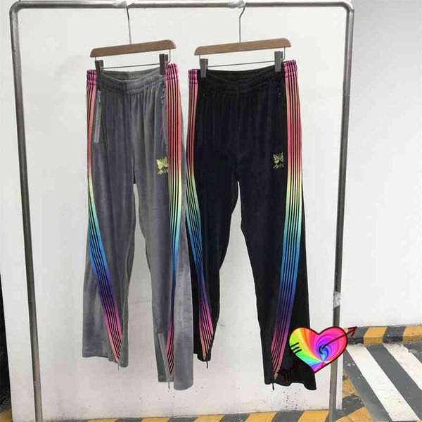 rainbow color side stripe needles pants men women embroidered butterfly awge needles track pants velvet sports trousers t220803, Black
rainbow color side stripe needles pants men women embroidered butterfly awge needles track pants velvet sports trousers t220803, Black