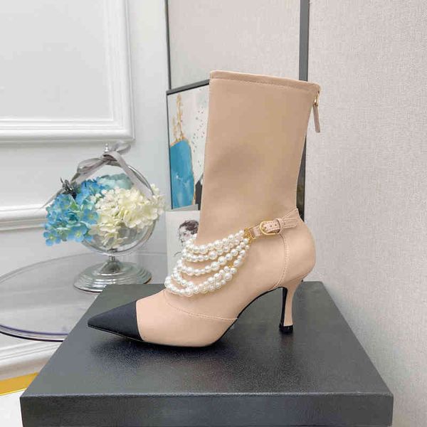 boots autumn and winter thin heel pearl color matching high-heeled pointed boots show temperament elastic, Black
boots autumn and winter thin heel pearl color matching high-heeled pointed boots show temperament elastic, Black