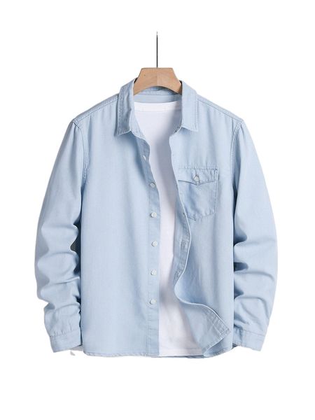 men flap pocket denim shirt without tee r7pl#, White;black
men flap pocket denim shirt without tee r7pl#, White;black