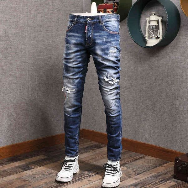 men's jeans high street fashion brand hole patch cat beard splash ink men slim fit little foot youth washed jeans s9zz, Blue
men's jeans high street fashion brand hole patch cat beard splash ink men slim fit little foot youth washed jeans s9zz, Blue