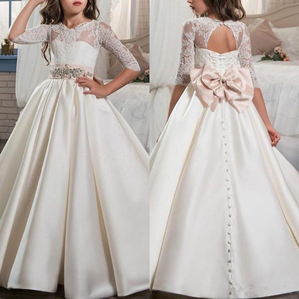 Girl's Dresses Ruffles Flower with Bow Elegant Primera Holy Communion Dress Jewel Neck Lace Open Back Satin Pageant for Girlsgirl's, Custom color
Girl's Dresses Ruffles Flower with Bow Elegant Primera Holy Communion Dress Jewel Neck Lace Open Back Satin Pageant for Girlsgirl's, Custom color
