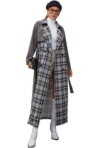 plaid lapel neck double button belted trench coat m5a4#, Tan;black
plaid lapel neck double button belted trench coat m5a4#, Tan;black