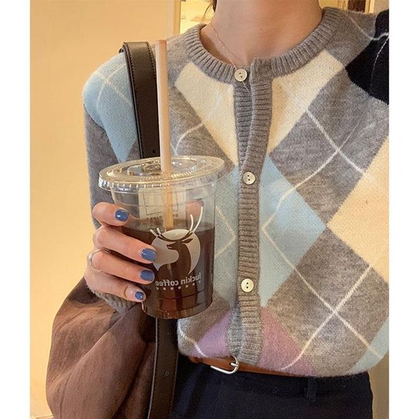 women's knits & tees 2022 autumn and winter fashion ladies knitted cardigan loose korean retro round neck plaid sweater women's al, White
women's knits & tees 2022 autumn and winter fashion ladies knitted cardigan loose korean retro round neck plaid sweater women's al, White