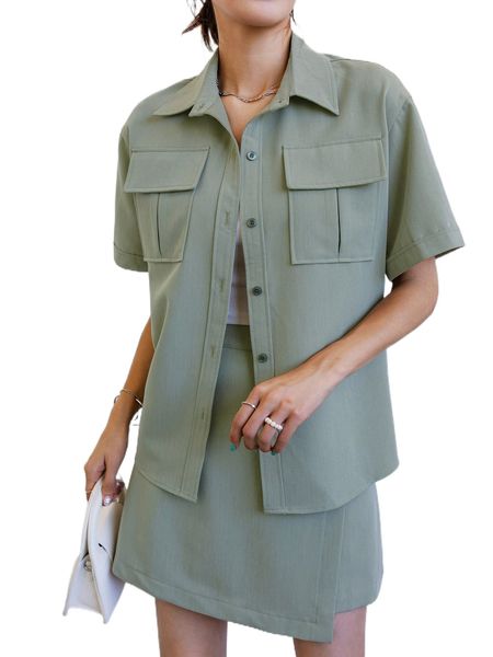 dazy flap pocket blouse & skort 82jb#, White