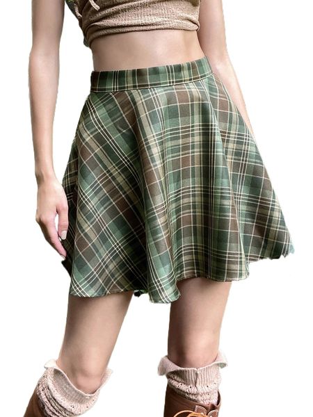 plaid high waist flared skirt y3ct#, Black 
plaid high waist flared skirt y3ct#, Black