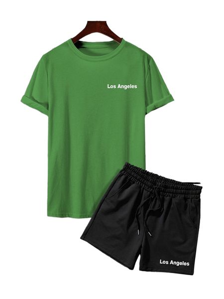 men letter graphic tee & drawstring waist shorts u5b5#, Gray
men letter graphic tee & drawstring waist shorts u5b5#, Gray