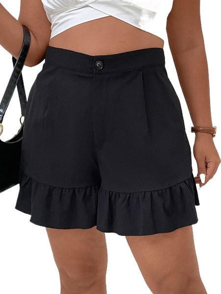 plus high waist plicated detail ruffle hem shorts x4k2#, Black
plus high waist plicated detail ruffle hem shorts x4k2#, Black