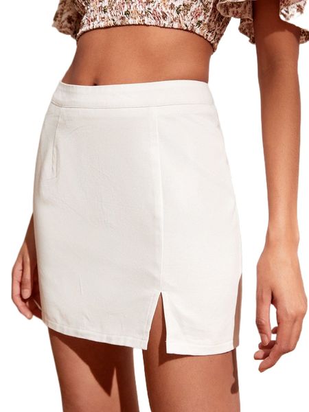 solid zip back slit skirt 73ap#, Black