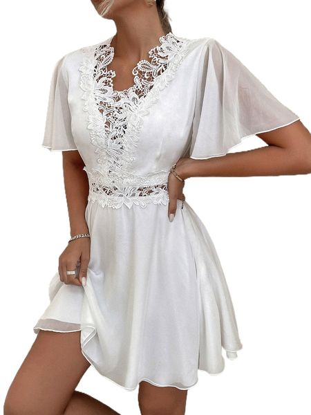 guipure lace panel butterfly sleeve dress j4u0#, Black;gray
guipure lace panel butterfly sleeve dress j4u0#, Black;gray