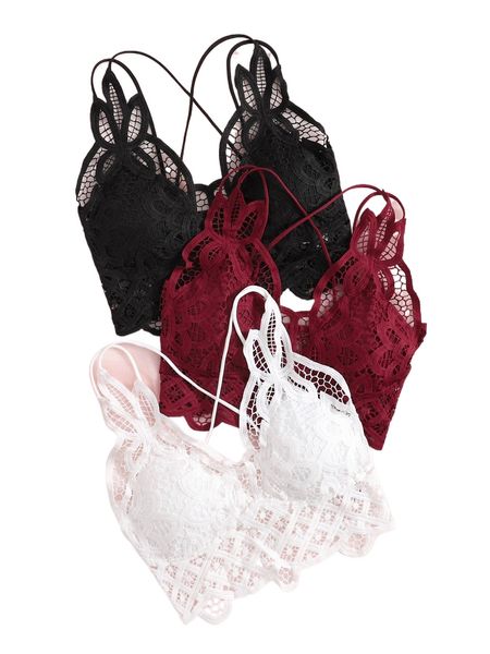 3pack guipure lace bra set m0gw#, Black;red