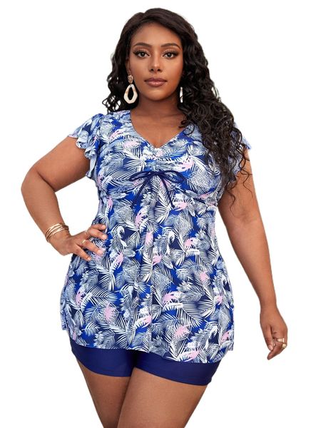 plus plant print drawstring shorts bikini swimsuit b11x#, White;black
plus plant print drawstring shorts bikini swimsuit b11x#, White;black