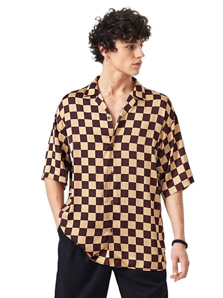 1pc checkered print drop shoulder shirt 58ks#, White;black
1pc checkered print drop shoulder shirt 58ks#, White;black